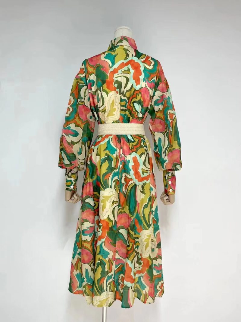 Elegant Printed Collared A-Line Midi Dress - Image 4