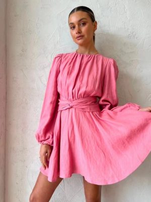 Elegant Twisted A-Line Solid Print Dress