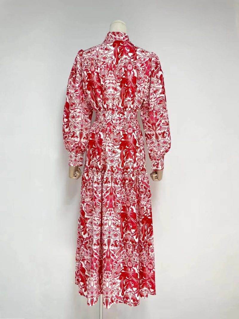 Elegant Printed Collared A-Line Maxi Dress - Image 3