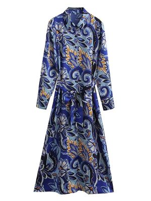 Women's Fall Elegant Printed Lace-Up Dress