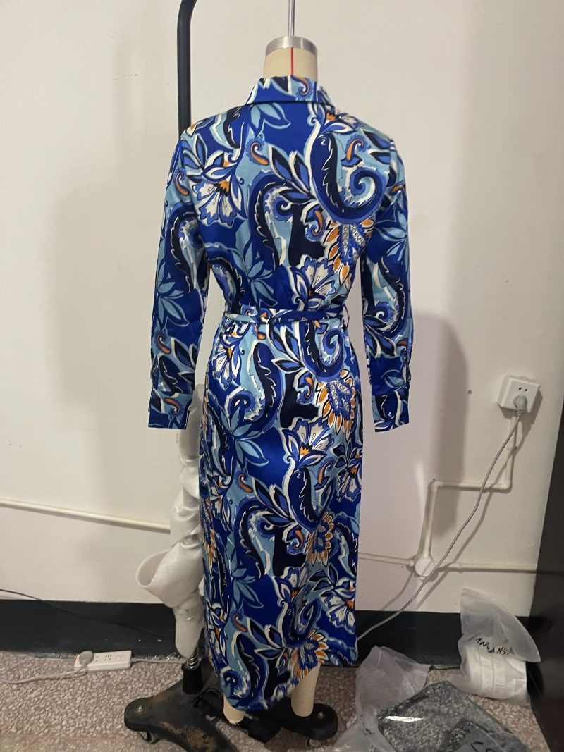 Women's Fall Elegant Printed Lace-Up Dress - Image 3
