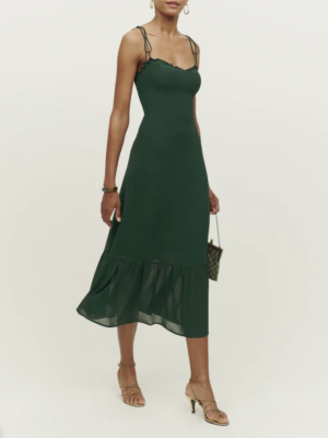 Ruffle Sleeveless Lace-Up Back Midi Dress
