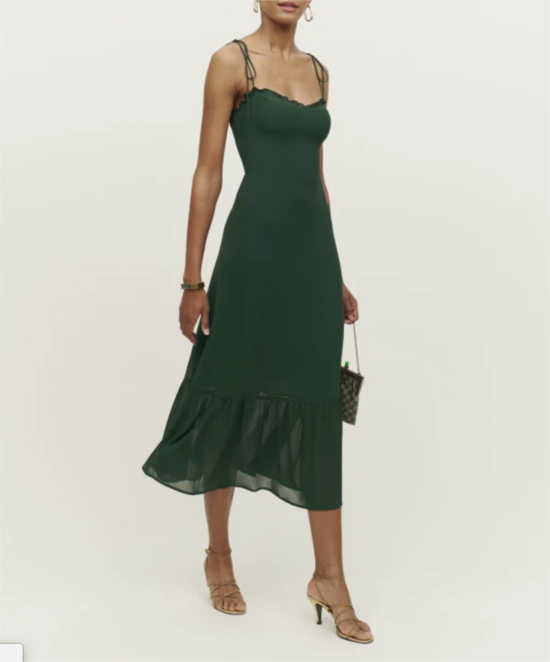 Ruffle Sleeveless Lace-Up Back Midi Dress