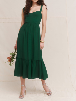 Elegant Green French Retro Suspender Dress