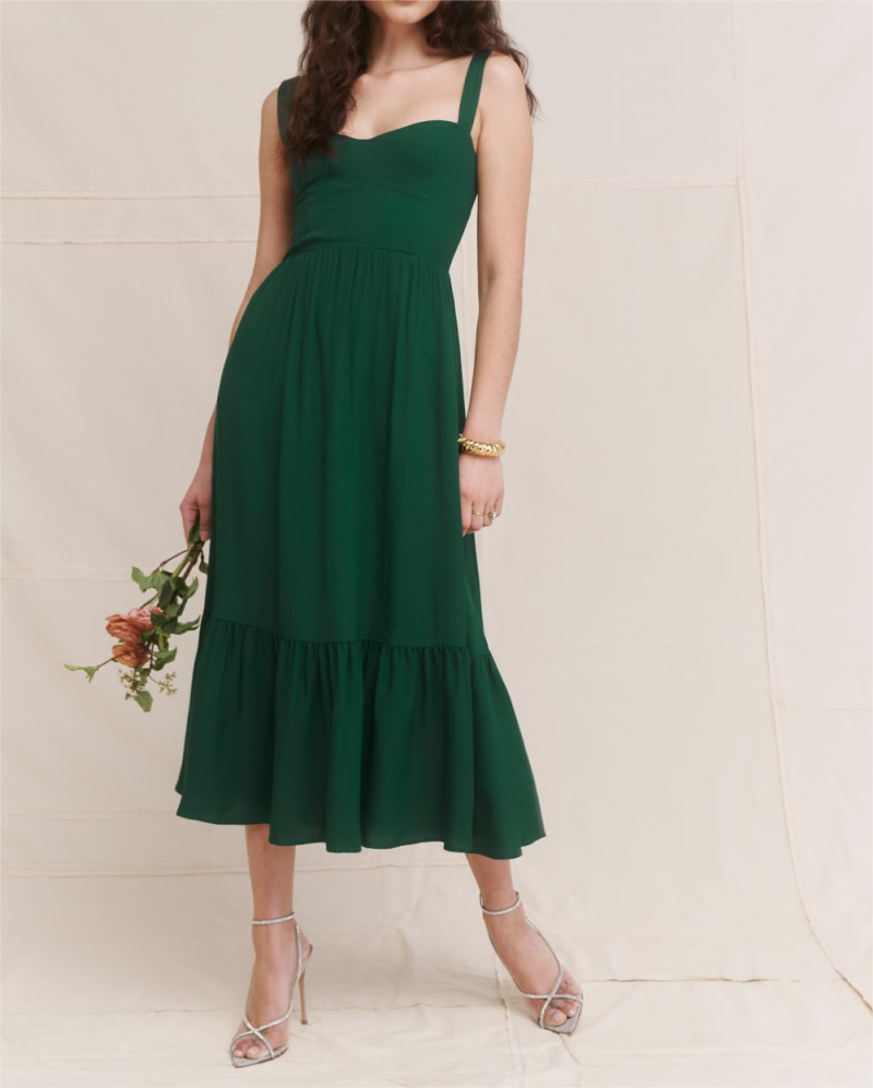 Elegant Green French Retro Suspender Dress