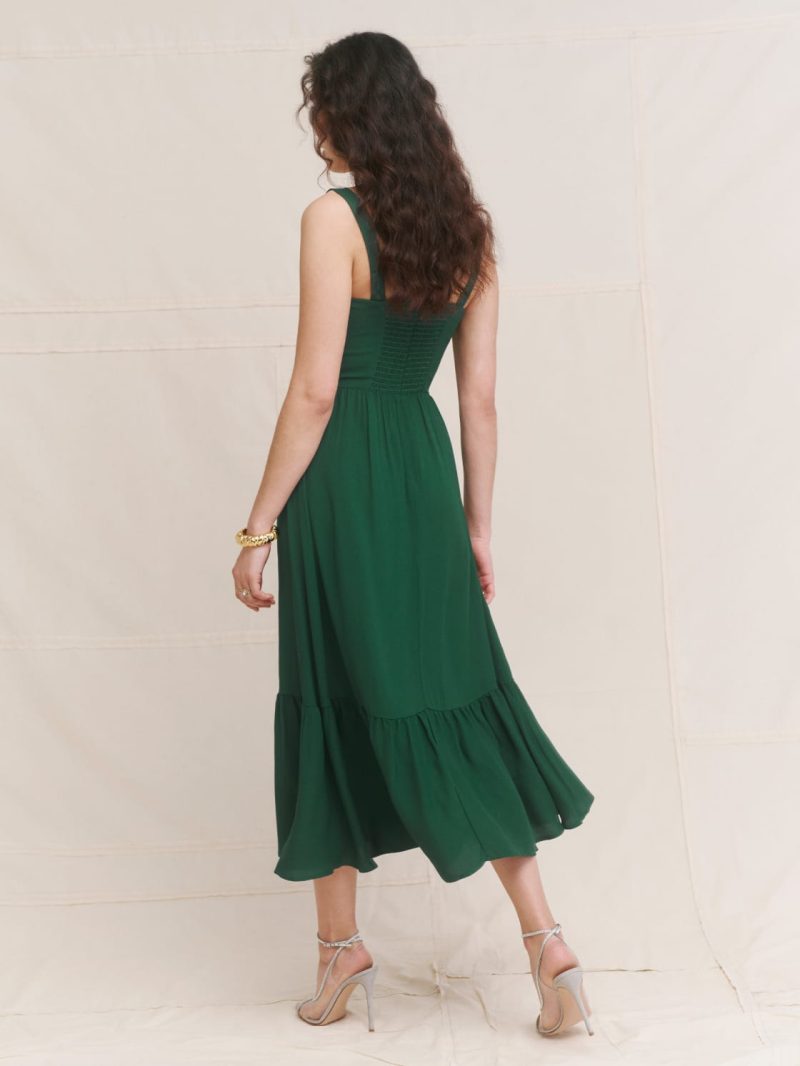 Elegant Green French Retro Suspender Dress - Image 3