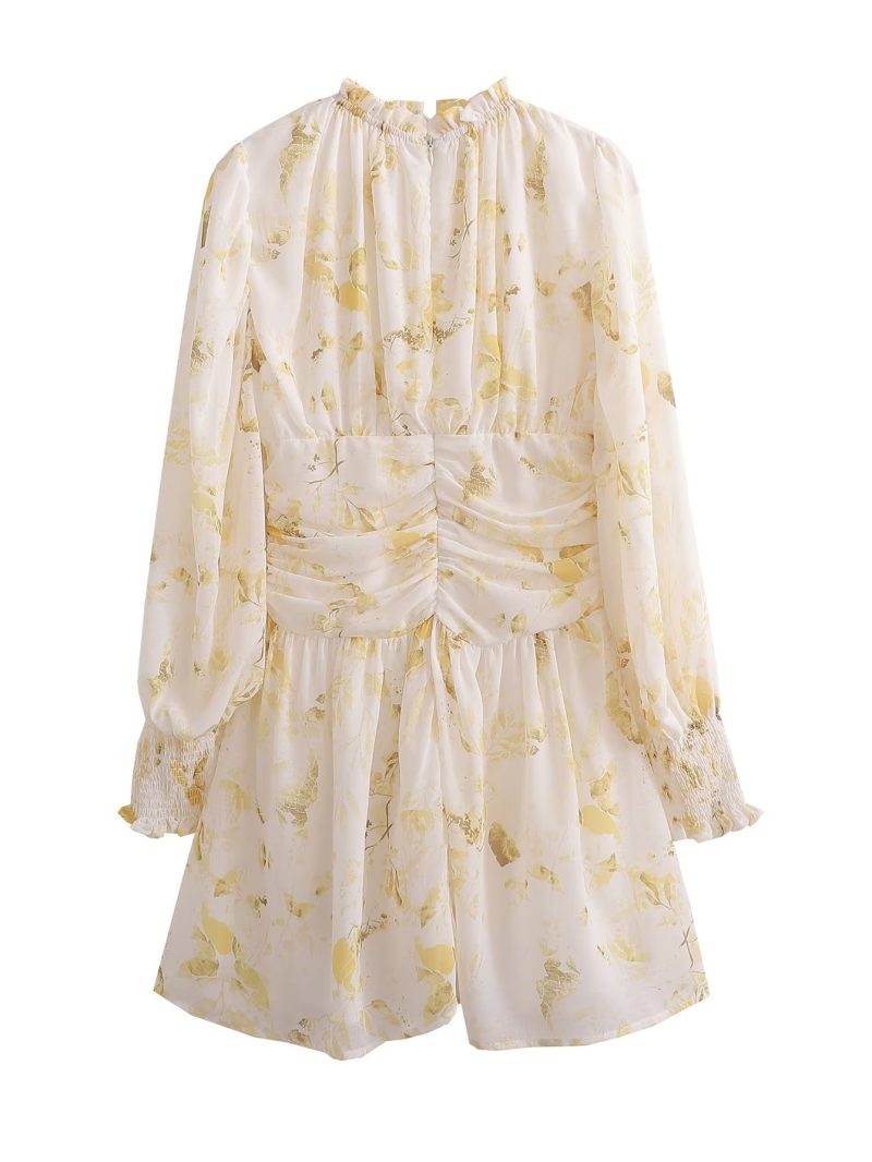 French Leaf Print Lace Collar Vacation Dress - Image 2