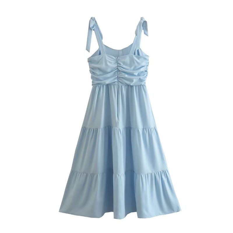 Sleeveless French Lace Up Laminated Dress