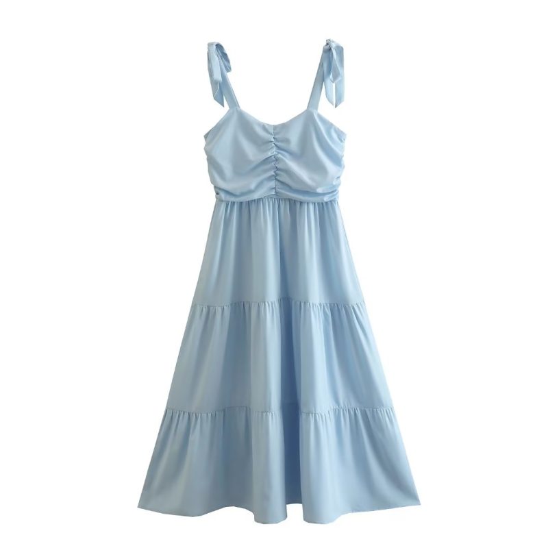 Sleeveless French Lace Up Laminated Dress - Image 2