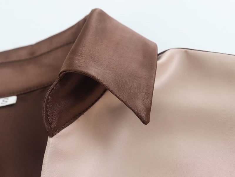 Colorblock Collared Chest Tie Slim Dress Women - Image 3