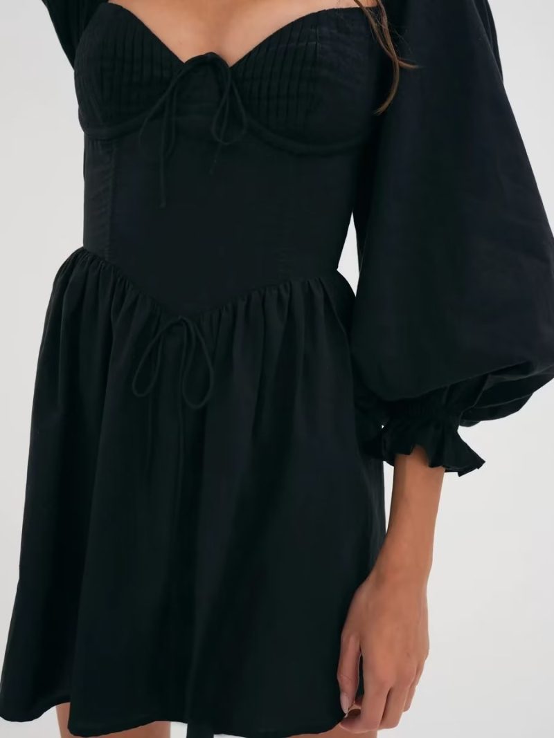 Winter French Lantern Sleeve Pleated Princess Dress - Image 2