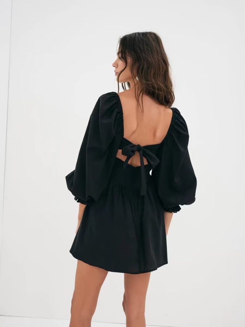 Winter French Lantern Sleeve Pleated Princess Dress - Image 3