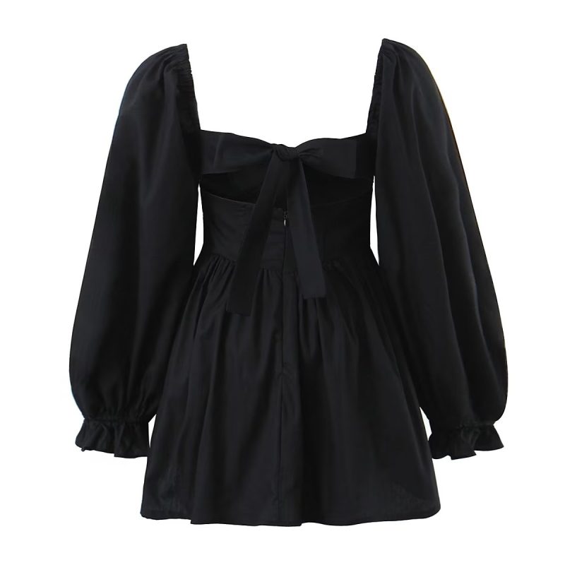 Winter French Lantern Sleeve Pleated Princess Dress - Image 4