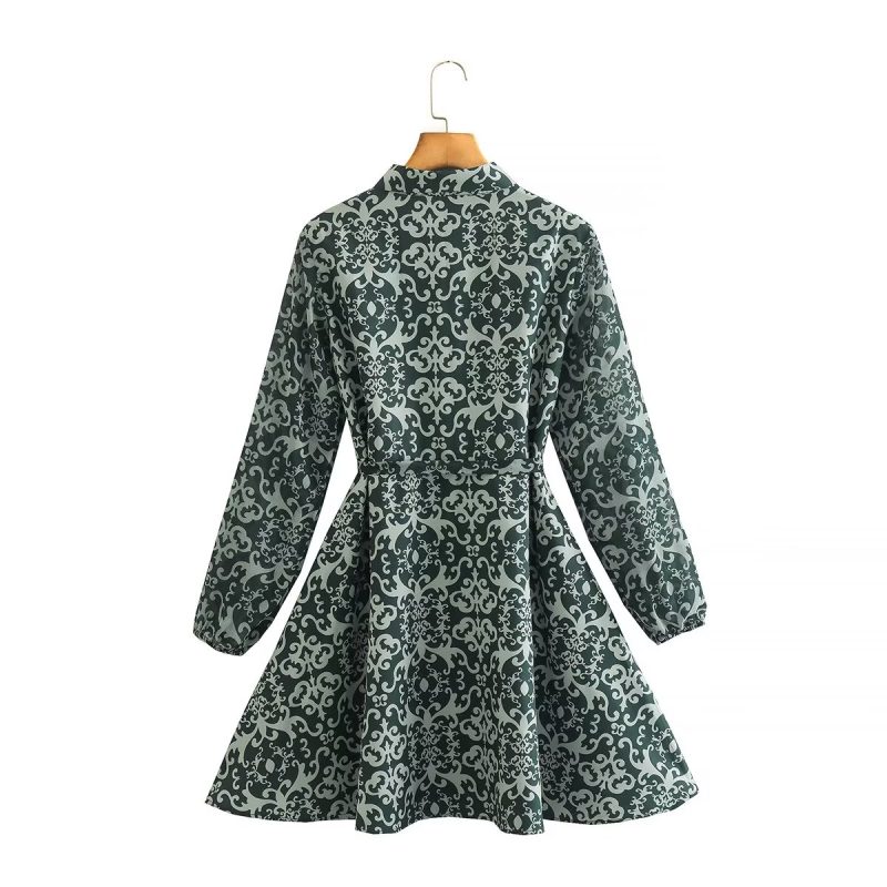 Printed Long Sleeve Shirt Mini Dress Winter - Image 2