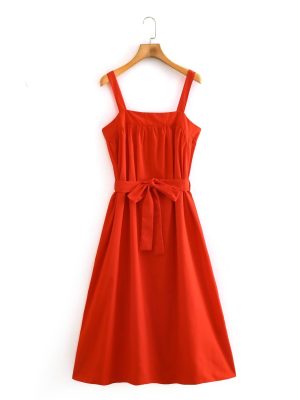 Elegant Winter Square Neck Belted A-Line Dress
