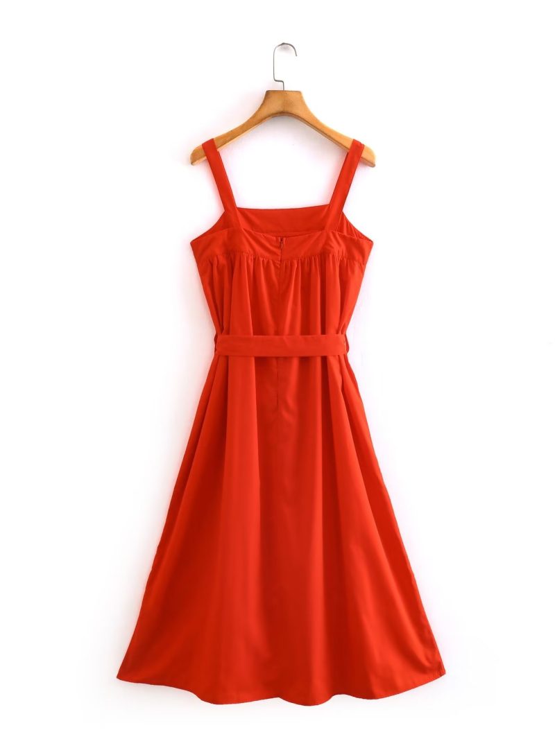 Elegant Winter Square Neck Belted A-Line Dress - Image 2