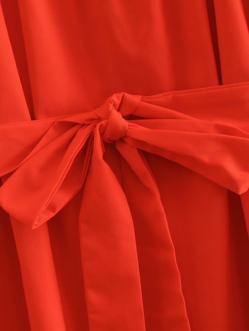Elegant Winter Square Neck Belted A-Line Dress - Image 4