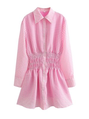 Short Pink Poplin Dress for Autumn Women