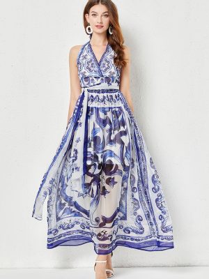 Tencel High Waist Pleated Backless Summer Dress