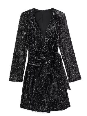 Winter Retro Beaded Long Sleeve Bodycon Dress