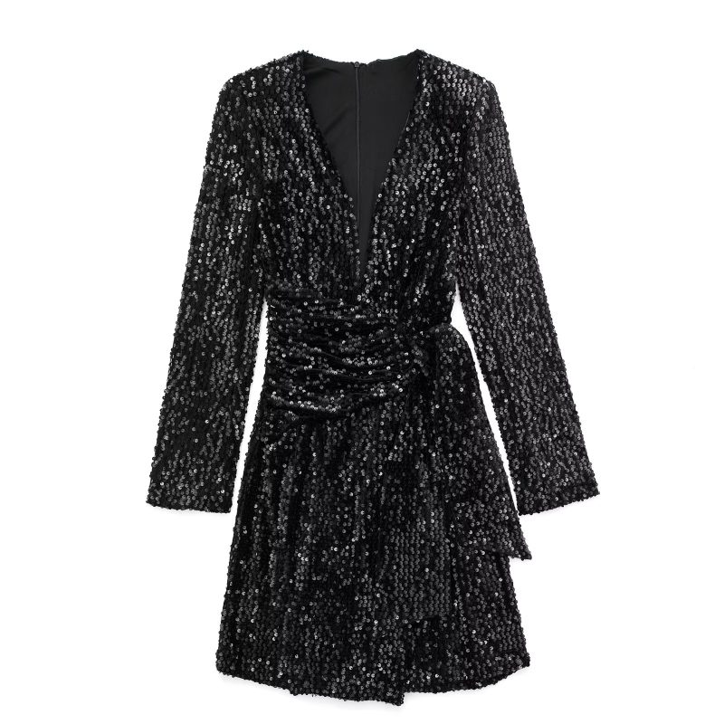 Winter Retro Beaded Long Sleeve Bodycon Dress