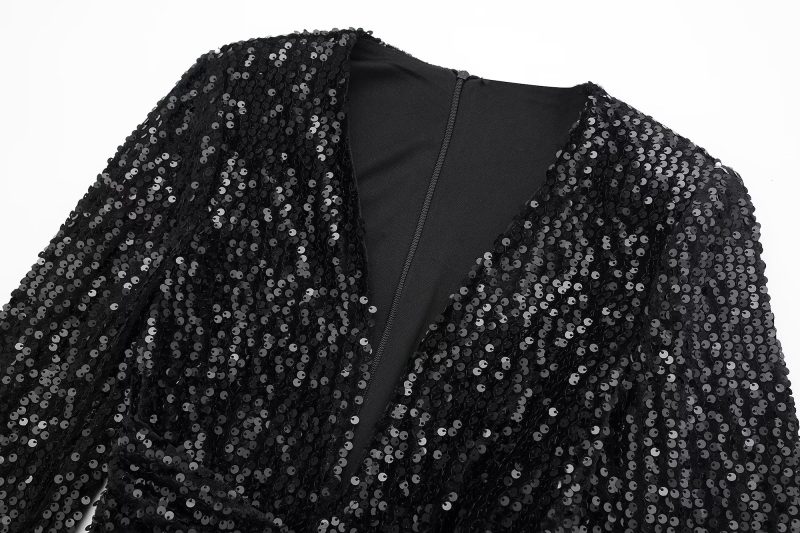 Winter Retro Beaded Long Sleeve Bodycon Dress - Image 3