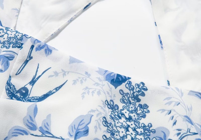 French Style Printed Mid Length Strap Dress - Image 4