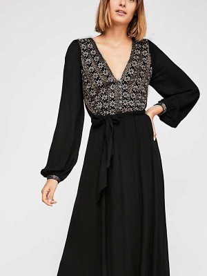 Floral Embroidered Backless Dress for Summer Vacations