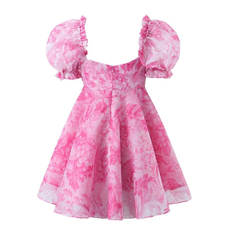 French Square Collar Lantern Sleeve Printed Dress - Image 3