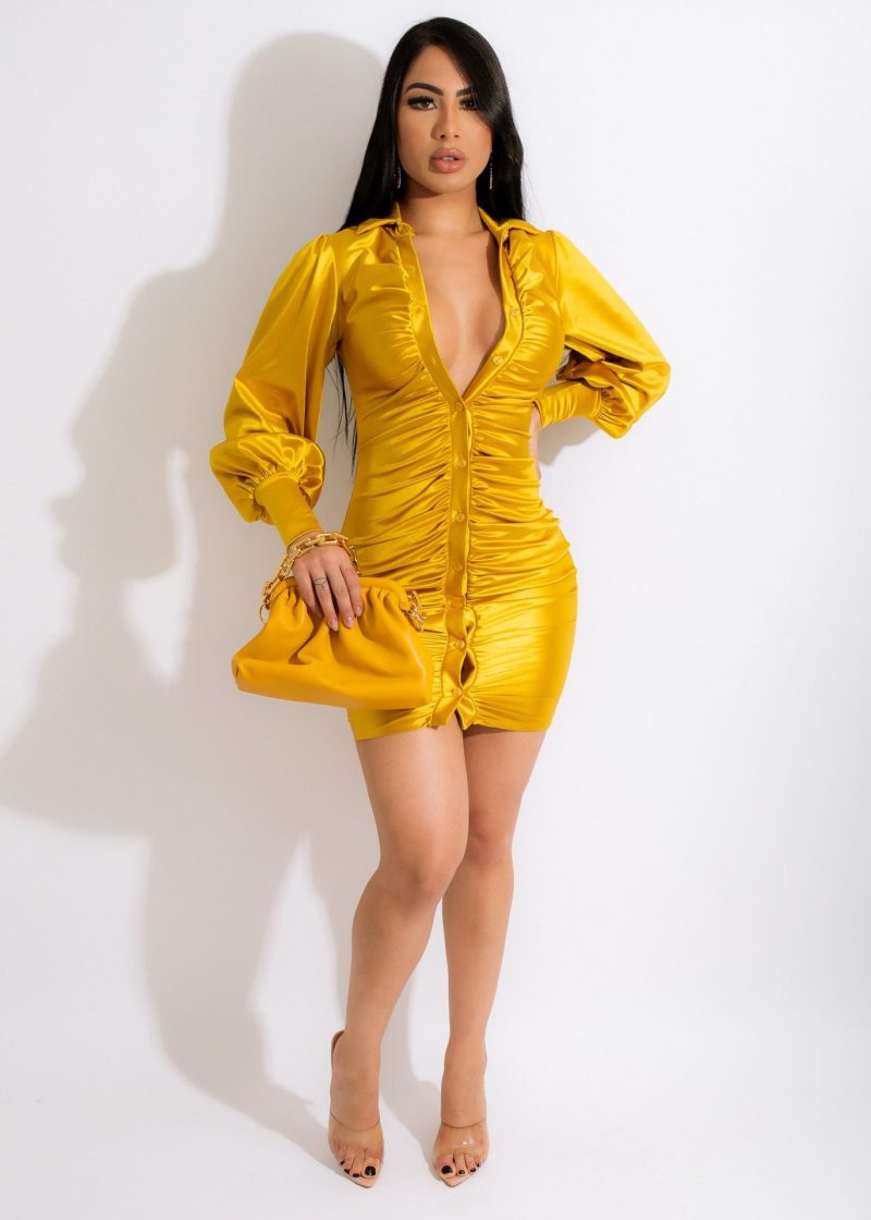 Figure-Hugging Button Closure Club Dress Women