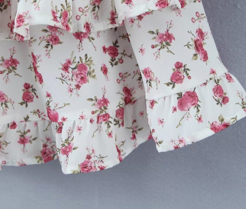 Spicy Pink Puff Sleeve Printed Summer Dress - Image 4
