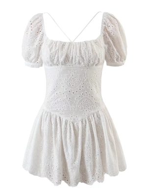 Tailored Square Neck Slimming Embroidered Midi Dress
