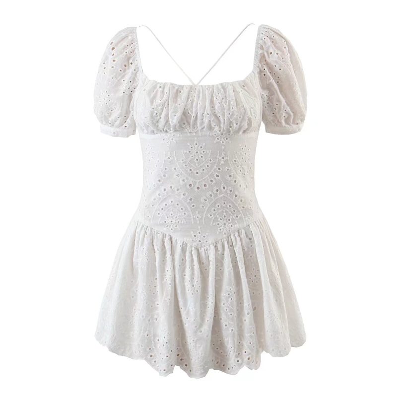 Tailored Square Neck Slimming Embroidered Midi Dress