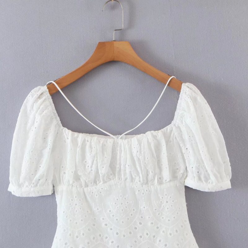 Tailored Square Neck Slimming Embroidered Midi Dress - Image 4