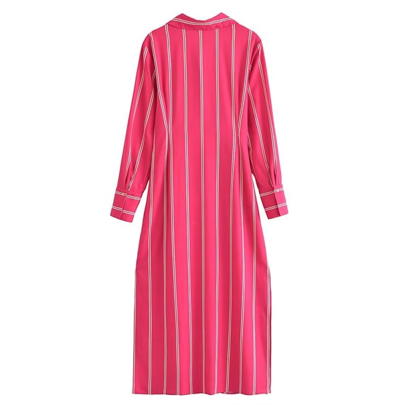 Women's Striped Long Sleeve Cardigan Shirt Dress - Image 2