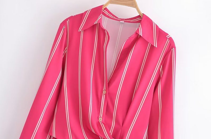 Women's Striped Long Sleeve Cardigan Shirt Dress - Image 3