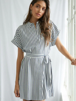 Lightweight Striped Shirt Dress with Waist Belt