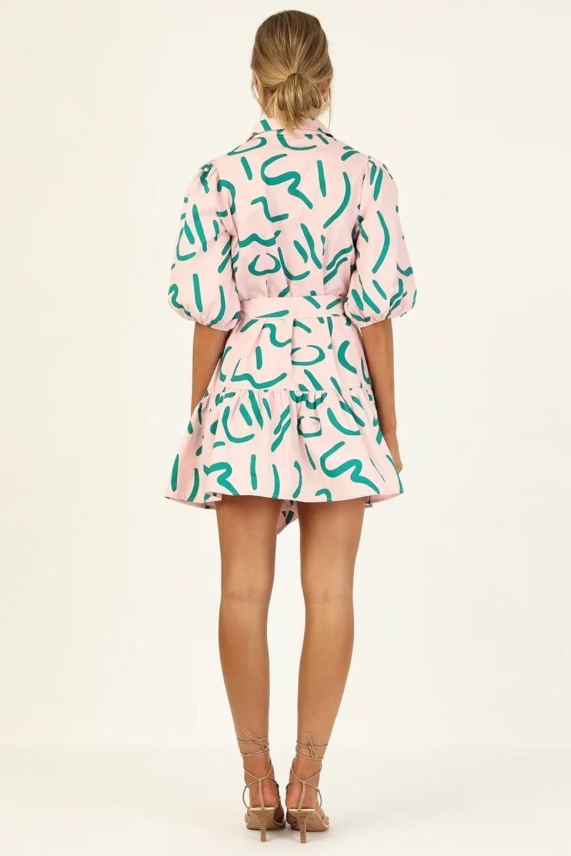 Summer Single Breasted Graffiti Shirt Dress Women - Image 2