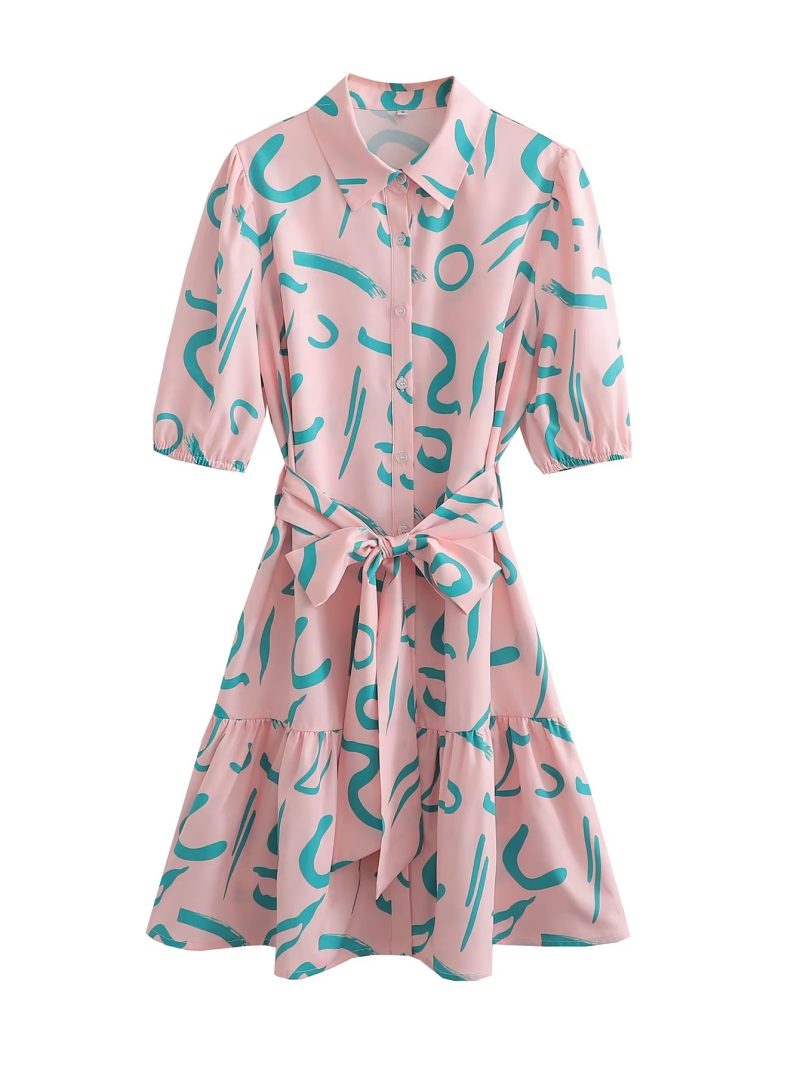Summer Single Breasted Graffiti Shirt Dress Women - Image 3