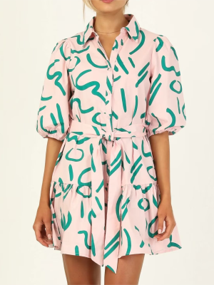 Summer Single Breasted Graffiti Shirt Dress Women