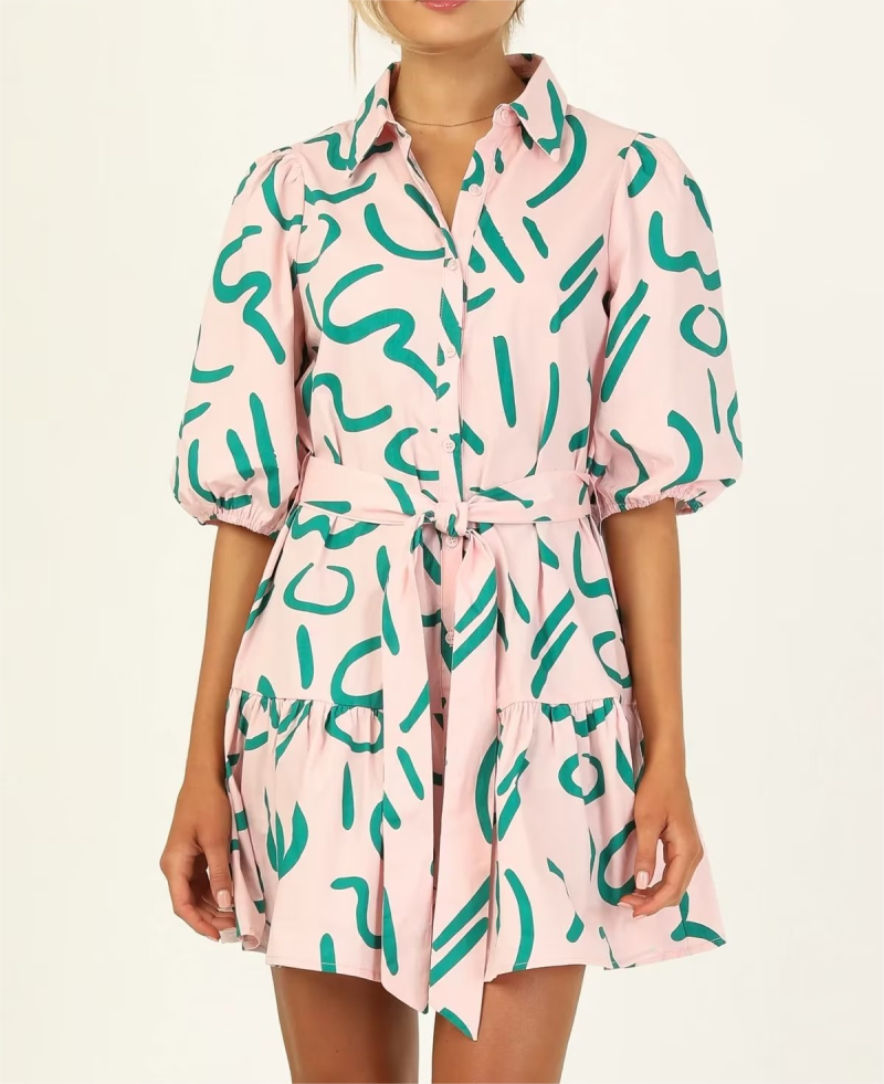 Summer Single Breasted Graffiti Shirt Dress Women