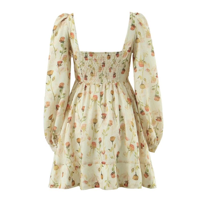 Floral Print Short Dress with Square Neck - Image 2