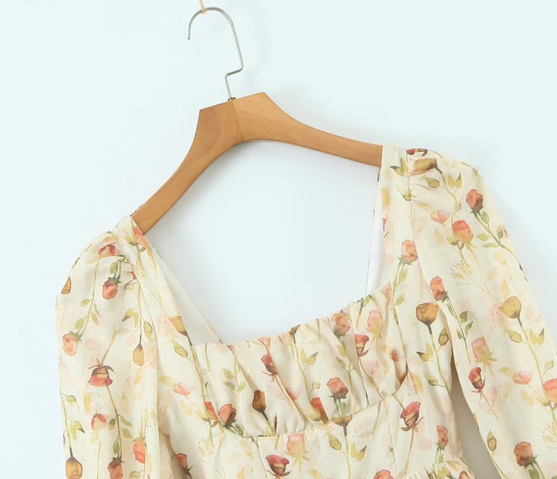 Floral Print Short Dress with Square Neck - Image 3