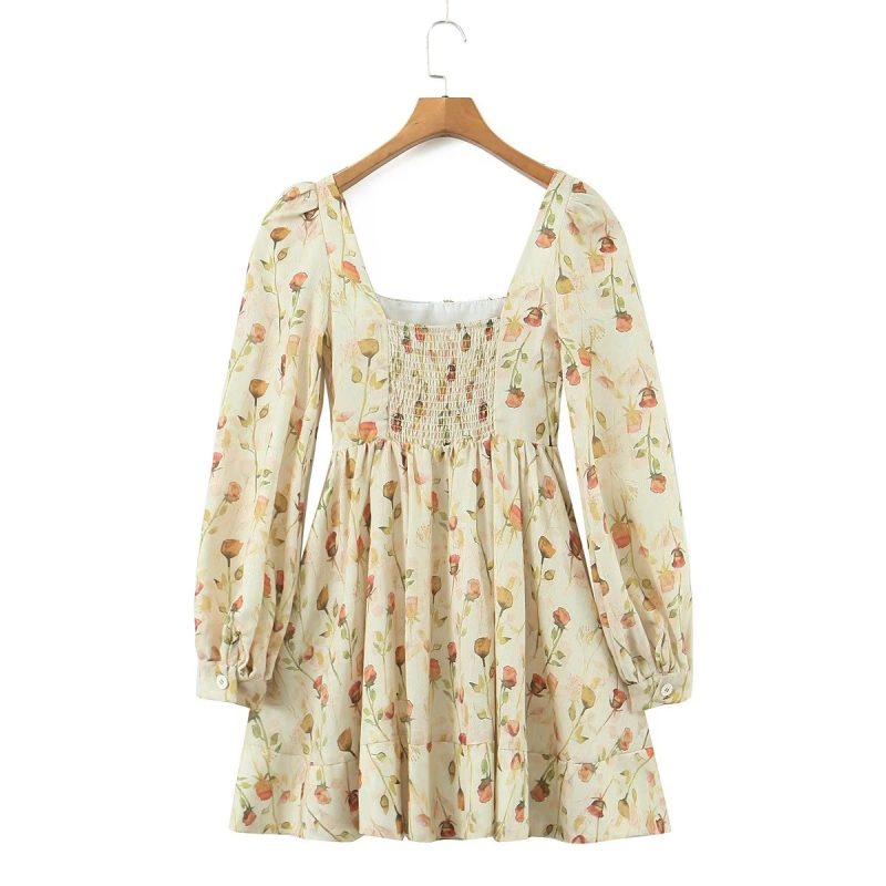 Floral Print Short Dress with Square Neck - Image 4
