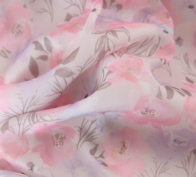 Pink Printed Chiffon Long Sleeve Spring Dress - Image 3