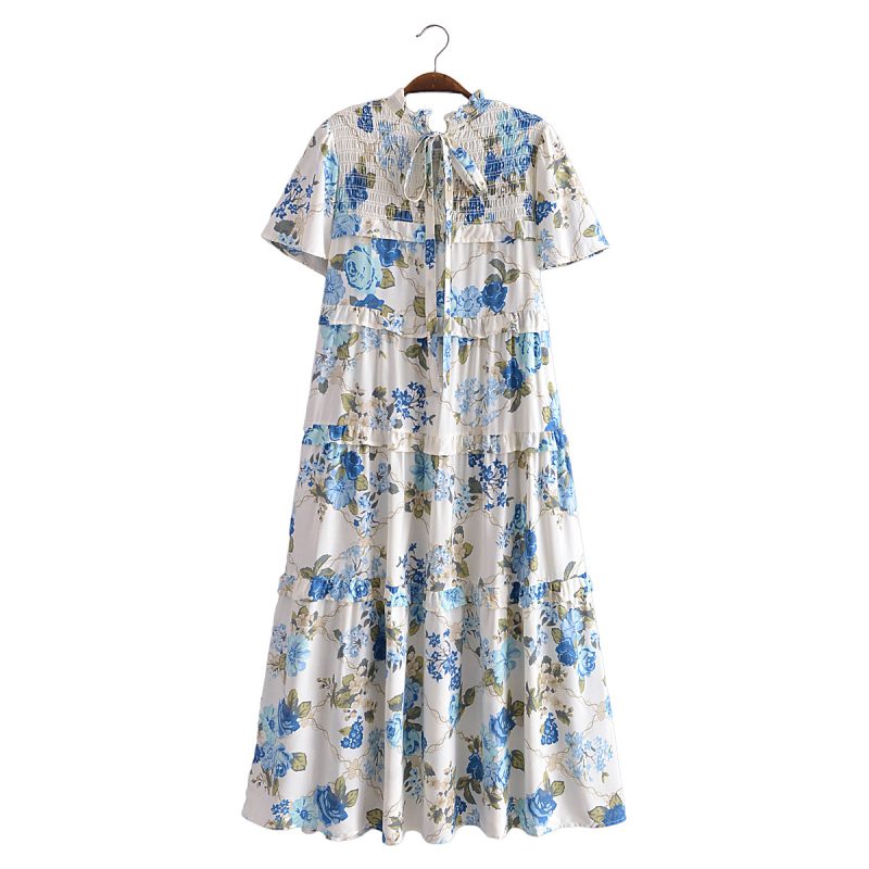 Tiered Turtleneck Lace Print Elastic Dress - Image 2