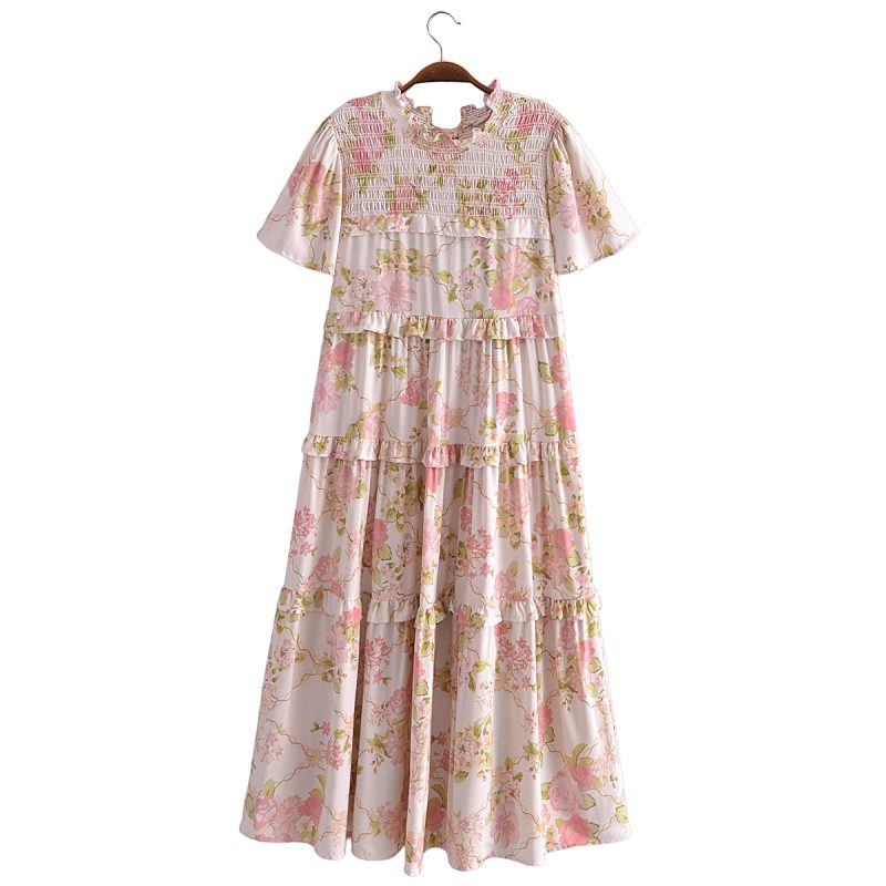 Tiered Turtleneck Lace Print Elastic Dress - Image 3