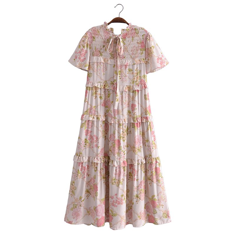 Tiered Turtleneck Lace Print Elastic Dress - Image 4