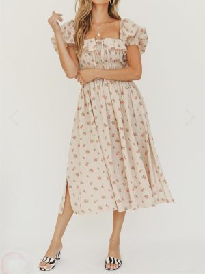 Printed Square Neck Ruffled Tie Midi Dress