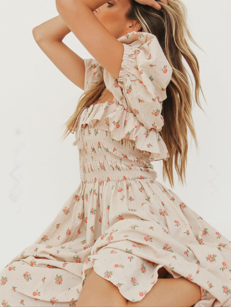 Printed Square Neck Ruffled Tie Midi Dress - Image 2